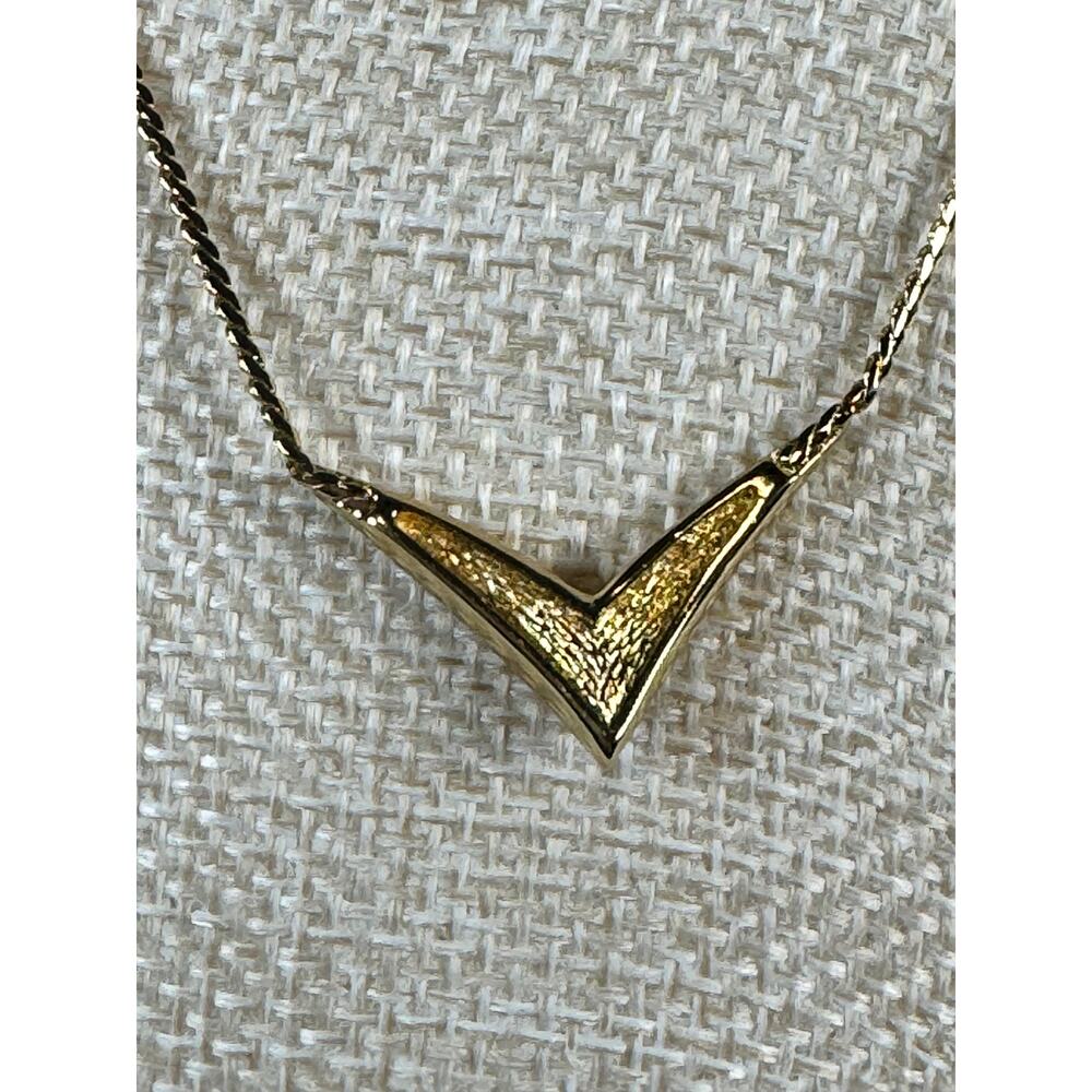 Christian Dior Gold Tone Chevron V Necklace Clear Crystal CD Charm - Picture 3 of 6